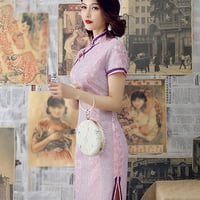 Cheongsam jesen čipkaste haljina ručno izrađena gumba Elegantne vintage žene duge haljine
