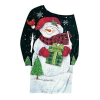 Clearića Žene Haljine Ženska modna koljena ramena Santa Snowman Snowflake Print Mini haljina Dugih rukava