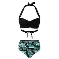 Ženski kupaći odijelo Vintage kupaći kostim dva retro Halter Ruched High Squik tisak bikini set