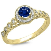 DazzlingRock kolekcija 14k plavi safir i bijeli dijamantski vintage Millgrain Halo Angažman prsten,
