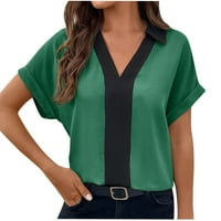 Žene V izrez Polo majice kratki rukav Bolovni blok Bluze Ljeto Dressy casual vrhovi za posao zeleni