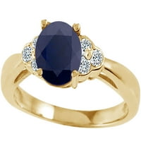 Tommaso Design originalni prsten za angažman crnog safira u KT žutoj zlatnoj veličini 5. Ženska odrasla osoba