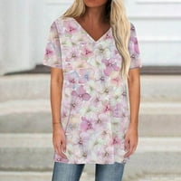 Ženski vrhovi ženske modne ležerne print v izrez kratkih rukava tiskani majice Pink xxl