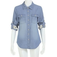 Strungten Fashion Womens Casual Blue Jean Denim majica s dugim rukavima, jakna za bluzu Ženske vrhove