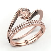 Solitaire Carat Round Cut Morgatite Jedinstveni zaručnički prsten, dva odgovarajuća tračna prstena u srebru u sterlingu sa 18K ružom Zlatnom opsegom, poklon za nju, obećanje, obdarni prsten