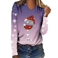 Košulje s dugim rukavima za žene Modni V izrez Dugi rukav Božićni print Majica Loose Top