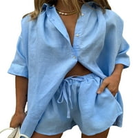 SprifAllBaby Žene kratke pidžame postavljaju ljetne majice s rukavima od punog u boji na vrhu i kratke