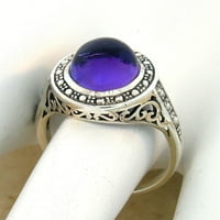 3. Carat Cabochon Cut Okrugli ametist Antique Style Victorian Dizajn Sterling Srebrni prsten 312