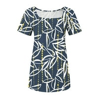 GUZOM T majice za žene - Trendy Ležerne vrhove Vintage Comfy vrhovi tiskani kvadratni vrat kratkih rukava