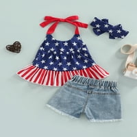 TODDLER Baby Girl 4. jula Outfits USA zastava zastava Print halter ruffle top + traper kratke hlače