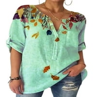 Glonme Dame Tops V izrez Košulje Cvjetno ispis bluza Plaža Modne majice Kašika rukava Tunička majica