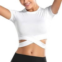 Visoka tunike elastičnosti Izlaganje pupka majica Slim usjeva za trčanje sportskih kratkih rukava majica