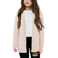 Langwyqu dječje djevojke kardigan džemper dugme pleti dugi džemper kaput 4- godine