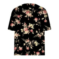 Cvjetna majica za žene labave majicu V-izrez kratki rukav cvjetni modni crni m