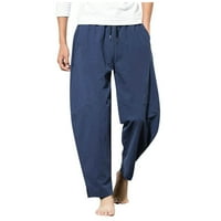 Muški joga kapri posteljina hlače casual bagergy elastična struka nacrtaju teretane sportski pamučni boho harem hlače sa džepovima