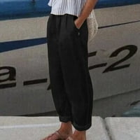 Ženske hlače velike struke široke noge bijele crne čvrste udobne ravne duge hlače sa džepovima Srednja