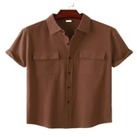 Tenmi Muška košulja kratki rukav Dugme Down majica Casual Tee Beach Bluza Brown XL
