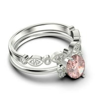 Zasljepljujući minimalistički 2. karat ovalni morgatit i dijamantski movali zaručni prsten, vjenčani prsten, jedan odgovarajući pojas u 10k čvrsto bijelo zlato, poklon za nju, obećavaju prsten, obljetni poklon