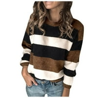 Blok u boji prugasti džemper iz vrata za žene dugih rukava Pletenje pulover Jumper vrhovi otvorene prednje