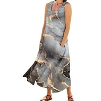 Booker Summer Haljina Žene Elegantni tiskani džepovi za okrugle vrata Casual Long Haljina Dnevna haljina