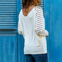 WOZHIDAOKE THIRTS majice za žene Spring V-izrez Stripe Saosepted Patchwork bluza vrhovi pulover dugih