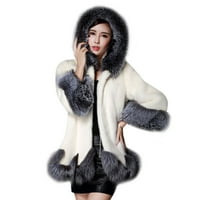 Luksuzni FAU krzneni kaput Women plus veličina zimska odjeća Fluffy Cardigan s napa kapuljačom tople