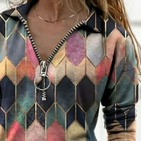 Ženski ljetni vrhovi Geometrijski V-izrez Dugih rukava Geometrijske majice Multi-Color 3xl