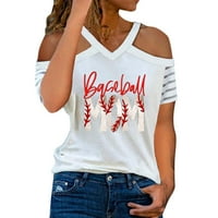 Ženski majice ispisano od ramena kratki rukav V vrat dame casual trendi mekani stil plaže dnevno ženski