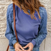 Odeerbi bluze za ženske majice setovi na vrhu casual okruglih vrata čvrste boje čipke za šivanje dugih
