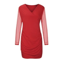 Haljine za žene plus veličina casual Soild duboki V pulover dugih rukava Spring suknja haljina crvena