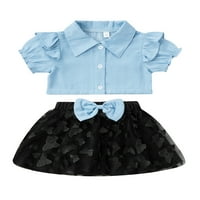 Douhoow 1- godina djevojke ruffles rukave plave košulje + leptir mrežaste suknje Ljetna djeca odjeća