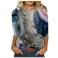 Huachen ženski modni print Okrugli vrat labav ležernu majicu sa sedam točaka