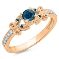 0. Carat 18K ružičasto zlato okruglo plavo i bijelo Diamond Dame Bridal jedinstveni vintage stil Angažman prsten CT