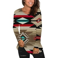 Vrhovi za ženske zapadne aztec etničke tiskane majice jeseni zimski casual vrhovi dugih rukava Crewneck