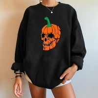 APEPAL ženski Halloween dugih rukava dugih rukava s ramenama čvrsta grafika labav pulover TOP Black