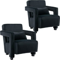Crna baršunasta akcentna stolica za dnevnu sobu Set od 2, moderni tapecirani jednokratni kauč stolica