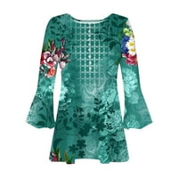 Huachen gumb dolje majice za žene ljetni cvjetni print tunički vrhovi Dressy Casual Bell Tri četvrtine