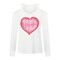 Cuhas Womens Modne bluze Košulje Jesen Zima Ležerni od ramena Valentinovo tiskani dugi rukav plus veličina
