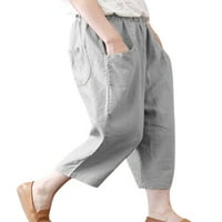 Ljetne casual pantalone za plažu za žene Pamučne posteljine ravno elastične obloge labave hlače za odmor