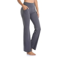 Ženske joge hlače visoke strukske tamke široke ravno nogu sportske pantalone pantalone s džepom za jogu