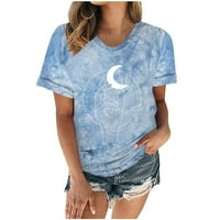 Bluze za žene Trendy Tie Dye T majice Crescent Moon Graphic Crew Crt kratkih rukava Loše FIT Tees Vrhovi