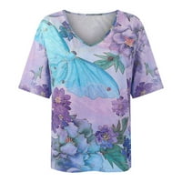 Ženska modna casual plus veličina Scenic Cvijeće Štampanje V-izrez T-majice