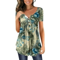 Žene ljetna majica kratka rukava za tajice Pleated gumb up tunički vrhovi labava bluza majica