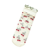 Zimske čarape Ženske čarape Pamučne prozračne staklene čarape Prozirne ruffle čarape za ispis bijele