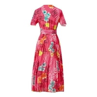 Tking Fashion Ženske haljine dame Ljeto cvjetno print zgužvane haljine kratkih rukava crvena l