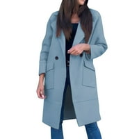 Ženska gusta modna džepa dugi vuneni kaput dugih rukava