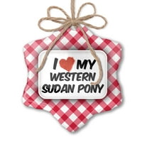 Božićni ukras Volim svoj Western Sudan Pony, konj crveni plaid neonblond