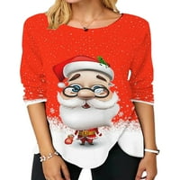 LUMENTO DAME MERRY CHING BLUSE TUNIC BLUZE Odjeća santa Claus Ispis pulover posada izrez na vrhu sive