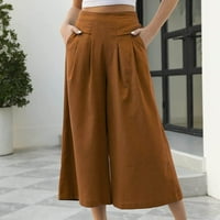 Ganfancp nove hlače ženske hlače visoke struke labave ravne široke nogave hlače od pune boje dugačke