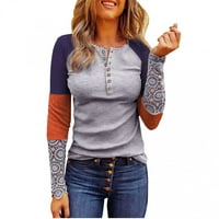 Ženska rebrasta pletena Henley dugih rukava Tunički čipka Vruća V majica na vratu Casual Slim Fit Bluzes